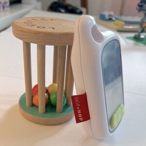 Baby Toy Lot, LoveVery Fun Wood Rattle, Skip-Hop Mirror Selfie Phone